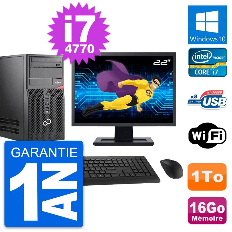 Fujitsu P520 22-inch PC Tower - Intel i7-4770, 16GB RAM, 1TB HDD, Windows 10, WiFi