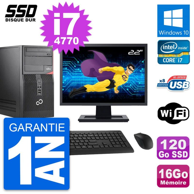 Fujitsu P520 22-inch PC Tower - Intel i7-4770, 16GB RAM, 120GB SSD, Windows 10