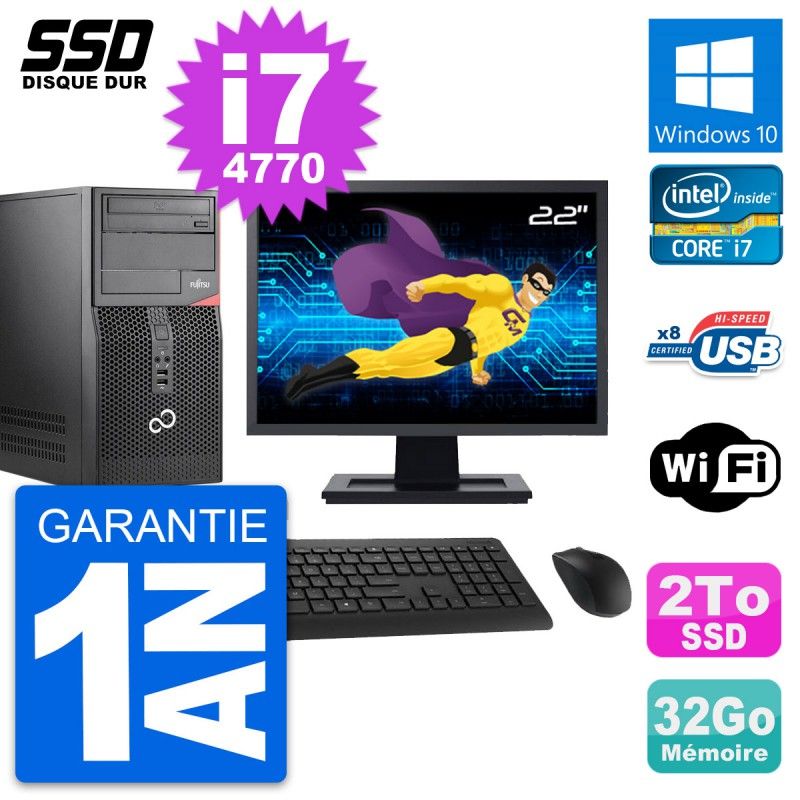 Fujitsu P520 MT 22" Screen PC - Intel i7-4770, 32GB RAM, 2TB SSD, Windows 10