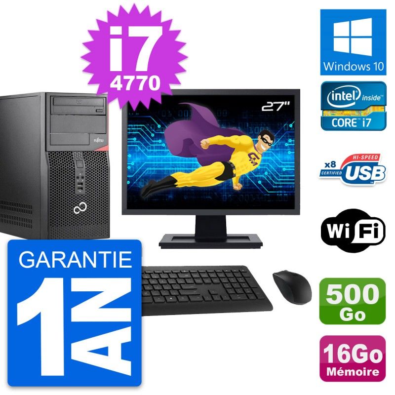 Torre de PC Fujitsu P520 - 27 pulgadas, i7-4770, 16 GB de RAM, 500 GB HDD, Windows 10, WiFi