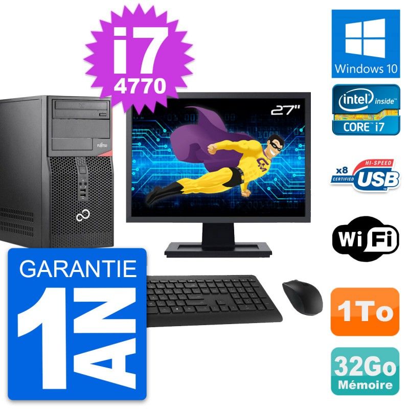Fujitsu P520 27-inch PC Tower - Intel i7-4770, 32GB RAM, 1TB HDD, Windows 10, WiFi