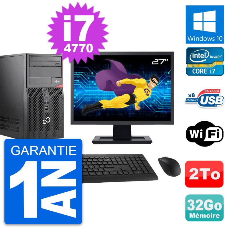 Fujitsu P520 27-inch PC Tower - Intel i7-4770, 32GB RAM, 2TB HDD, Windows 10, WiFi