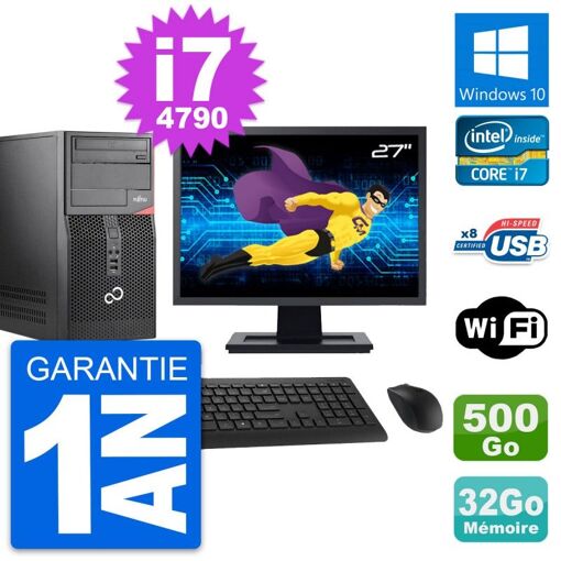 Torre Fujitsu P520 - Pantalla de 27', i7-4790, 32GB de RAM, 500GB HDD, Windows 10, WiFi
