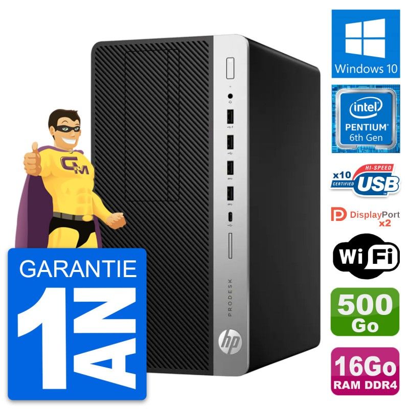 HP ProDesk 600 G3 MT Desktop PC - Intel Pentium G4400, 16GB RAM, 500GB HDD, WiFi, Windows 10