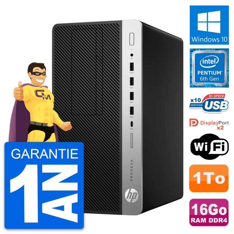 HP ProDesk 600 G3 MT Desktop PC - Intel Pentium G4400, 16GB RAM, 1TB HDD, Windows 10, WiFi
