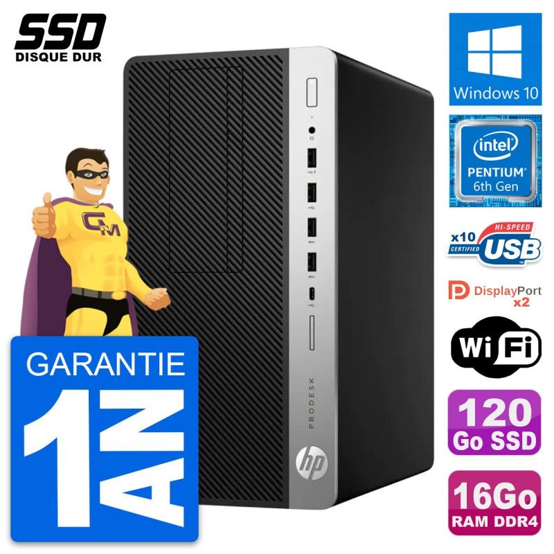 HP ProDesk 600 G3 MT - Pentium G4400, 16GB RAM, 120GB SSD, Windows 10, WiFi