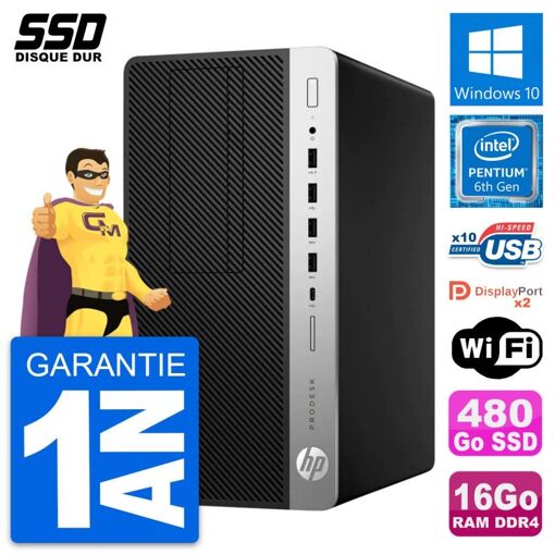 PC de escritorio HP ProDesk 600 G3 MT - Procesador Intel Pentium G4400, 16GB de RAM, 480GB SSD, Windows 10, WiFi