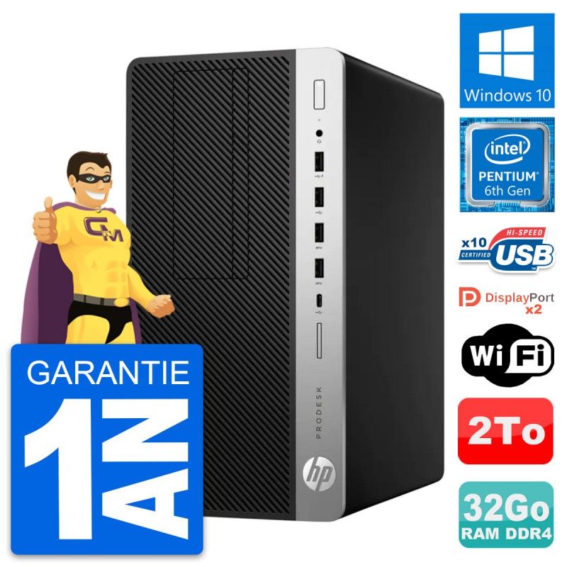 HP ProDesk 600 G3 MT - Pentium G4400, 32GB RAM, 2TB HDD, Windows 10, WiFi
