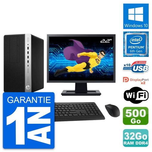 PC de escritorio HP ProDesk 600 G3 MT - Pantalla de 22', Procesador Intel Pentium G4400, 32GB de RAM, 500GB de almacenamiento