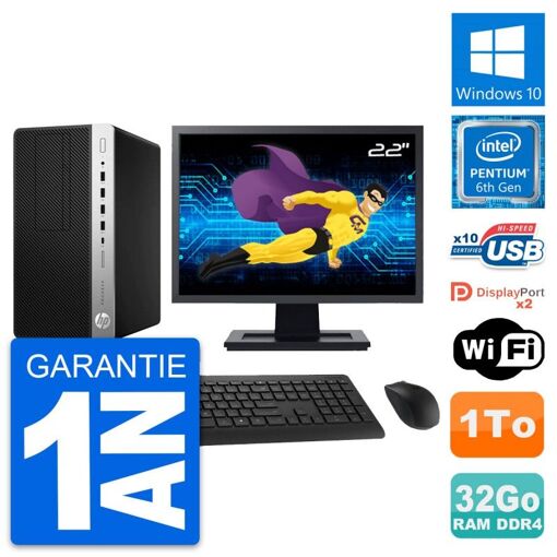 PC de escritorio HP ProDesk 600 G3 MT - Pantalla de 22', Pentium G4400, 32GB de RAM, 1TB HDD, Windows 10