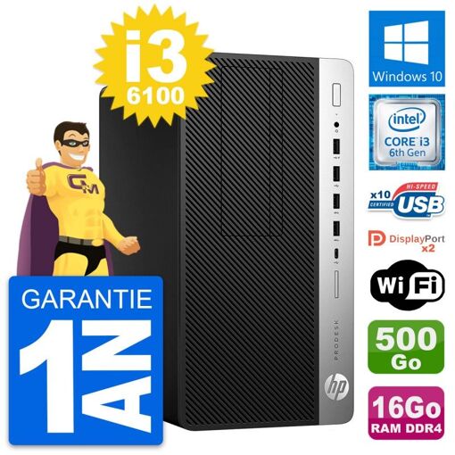 Computadora de escritorio HP ProDesk 600 G3 MT - Procesador Intel i3-6100, 16GB de RAM, 500GB HDD, Windows 10, WiFi