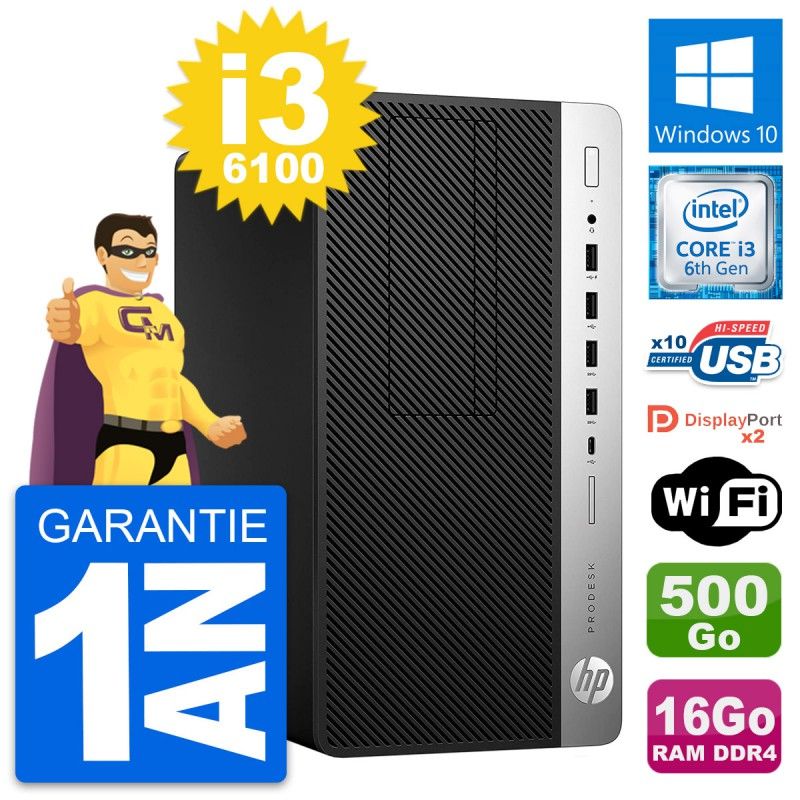 HP ProDesk 600 G3 MT Desktop Computer - Intel i3-6100, 16GB RAM, 500GB HDD, Windows 10, WiFi