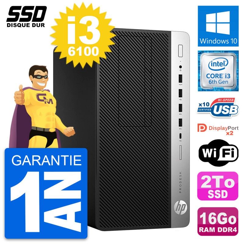 HP ProDesk 600 G3 Desktop PC - Intel Core i3-6100, 16GB RAM, 2TB SSD, Windows 10, WiFi