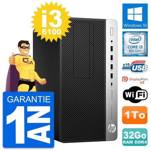 PC de escritorio HP ProDesk 600 G3 - Procesador Intel Core i3-6100, 32GB de RAM, 1TB HDD, Windows 10, WiFi