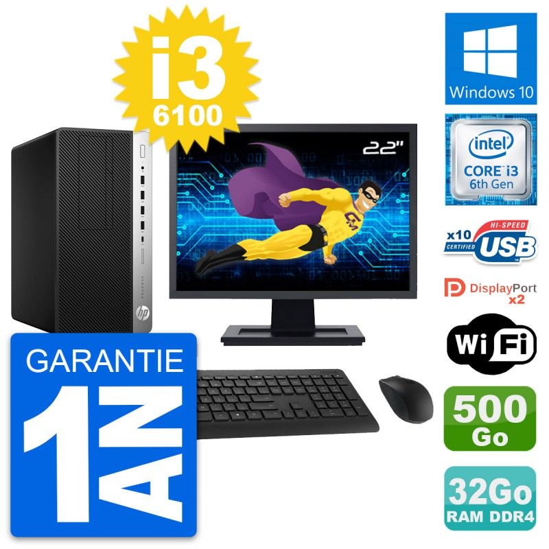 HP ProDesk 600 G3 22-inch Display, Intel i3-6100, 32GB RAM, 500GB Storage, Windows 10, WiFi