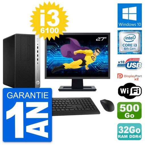 PC de escritorio HP ProDesk 600 G3 - Pantalla de 27', Intel i3-6100, 32GB de RAM, 500GB de almacenamiento