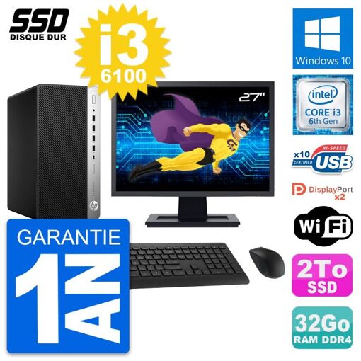 Computadora de escritorio HP ProDesk 600 G3 MT, pantalla de 27'', Intel Core i3-6100, 32GB de RAM, 2TB SSD, Windows 10, WiFi