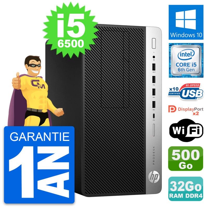 HP ProDesk 600 G3 MT Desktop PC - Intel i5-6500, 32GB RAM, 500GB Storage, Windows 10, WiFi