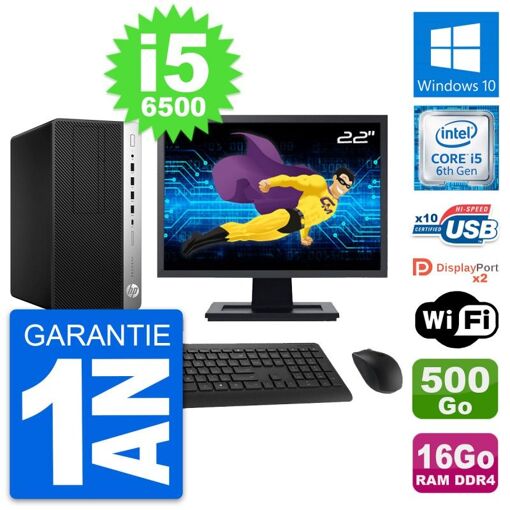 PC de escritorio HP ProDesk 600 G3 MT, pantalla de 22', procesador Intel Core i5-6500, 16 GB de RAM, 500 GB HDD, Windows 10, WiFi