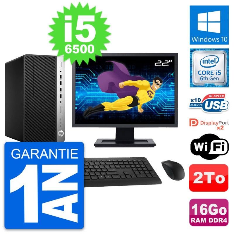 HP ProDesk 600 G3 MT Desktop Computer, 22" Screen, Intel i5-6500, 16GB RAM, 2TB Hard Drive, Windows 10, WiFi