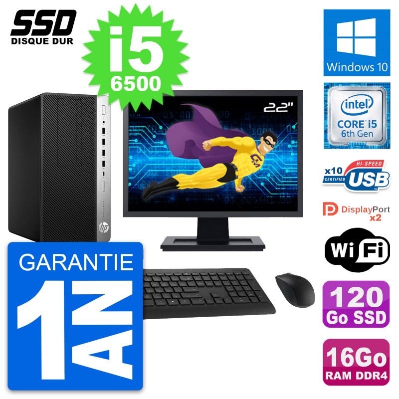 HP ProDesk 600 G3 Desktop Computer - 22" Screen, Intel i5-6500, 16GB RAM, 120GB SSD, Windows 10, WiFi