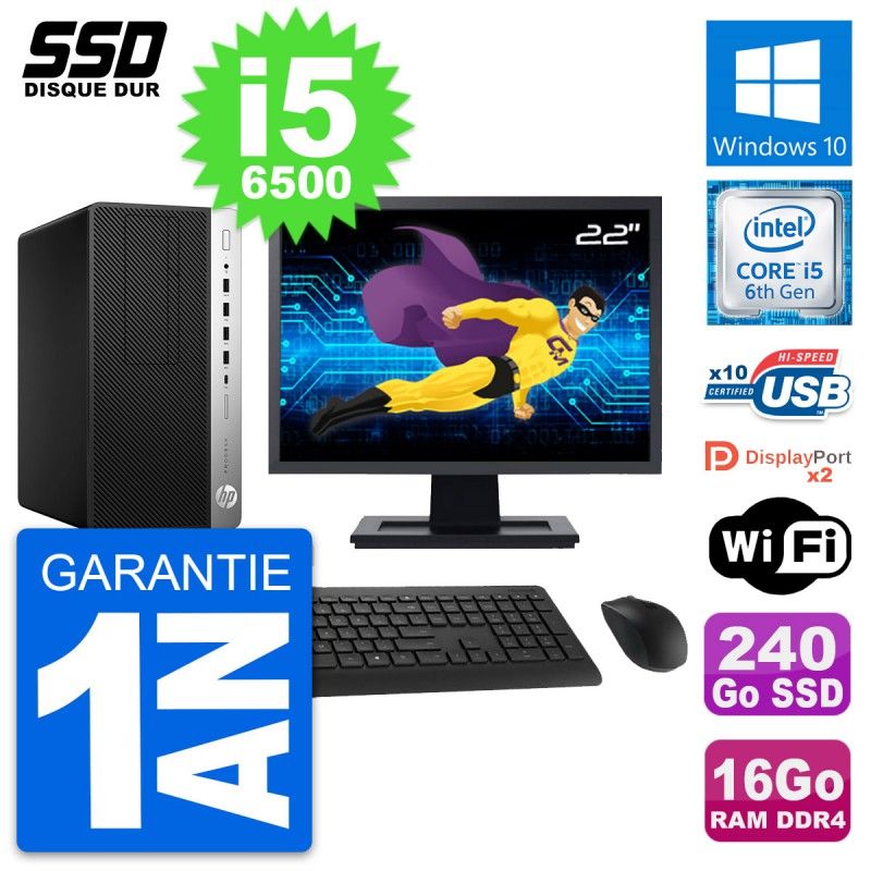 HP ProDesk 600 G3 Desktop PC | 22" Screen | i5-6500 | 16GB RAM | 240GB SSD | Windows 10