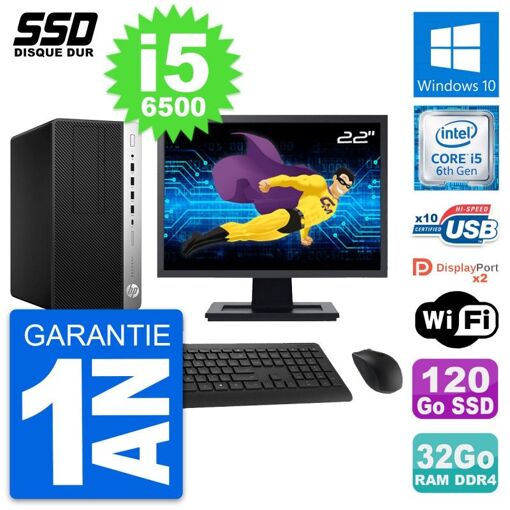 PC de escritorio HP ProDesk 600 G3 - Pantalla de 22', Intel Core i5-6500, 32 GB RAM, 120 GB SSD, Windows 10, WiFi