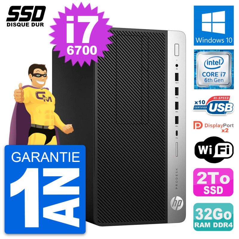 HP ProDesk 600 G3 MT Desktop PC - Intel Core i7-6700, 32GB RAM, 2TB SSD, Windows 10, WiFi
