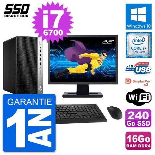 PC de escritorio HP ProDesk 600 G3 - Pantalla de 22', i7-6700, 16GB RAM, 240GB SSD, Windows 10, Wi-Fi