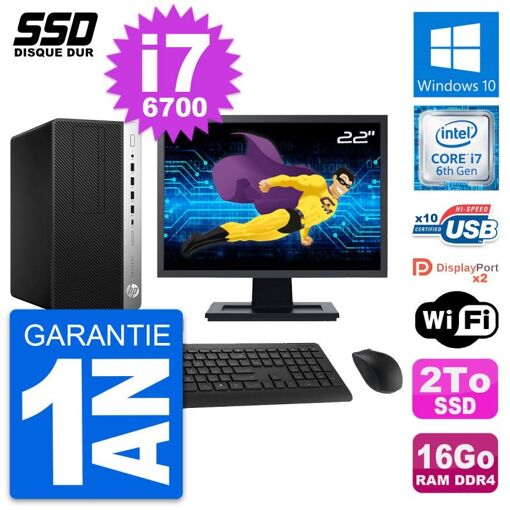PC de escritorio HP ProDesk 600 G3 MT - Pantalla de 22', i7-6700, 16GB RAM, 2TB SSD, Windows 10, WiFi