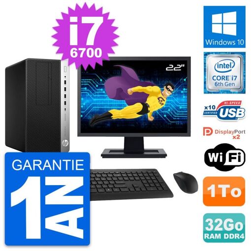 HP ProDesk 600 G3 MT, Pantalla de 22', Intel i7-6700, 32GB RAM, 1TB Almacenamiento, Windows 10