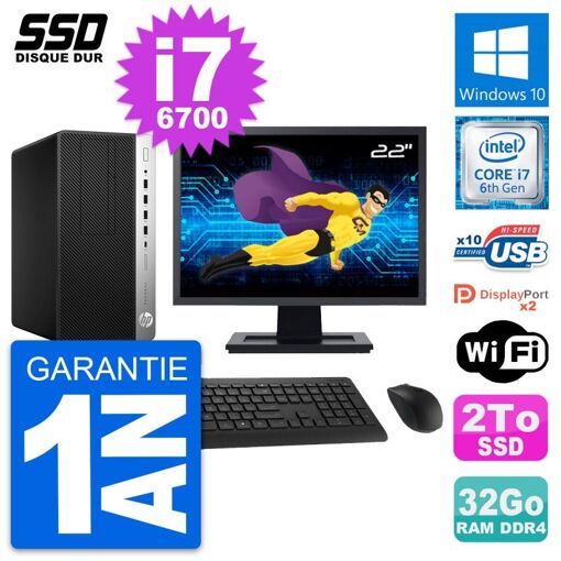 PC de escritorio HP ProDesk 600 G3 MT - Pantalla de 22', Intel Core i7-6700, 32GB de RAM, 2TB SSD, Windows 10, Wifi