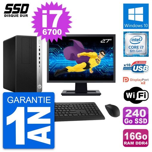 PC de escritorio HP ProDesk 600 G3 - Pantalla de 27", Intel Core i7-6700, 16GB RAM, 240GB SSD, Windows 10, Wi-Fi