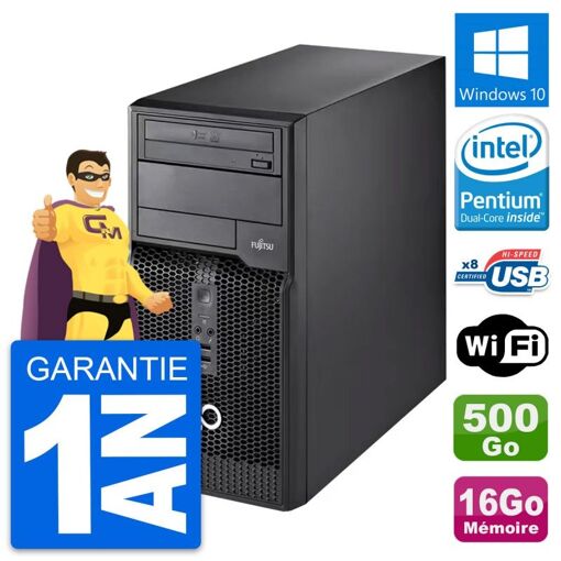 Fujitsu Esprimo P510 MT - Procesador Intel Pentium Dual-Core G2020, 16GB de RAM, Disco duro de 500GB, Windows 10, WiFi