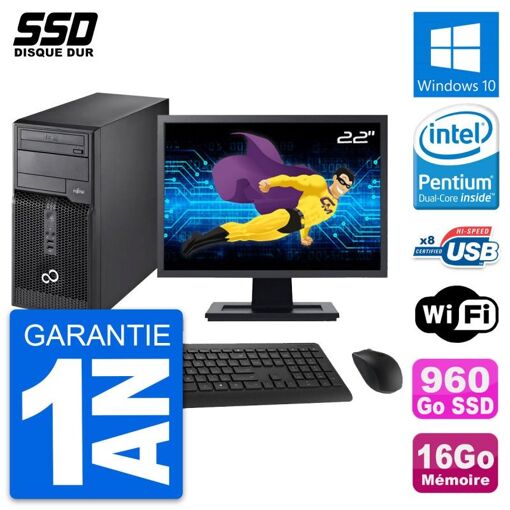 Torre de PC Fujitsu P510 - Procesador Intel Pentium Dual-Core G2020, 16 GB de RAM, 960 GB SSD, Windows 10, WiFi