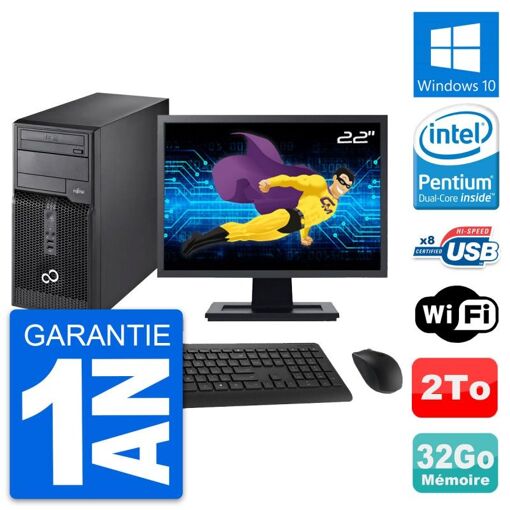 Torre de PC Fujitsu P510 - Procesador Pentium G2020, 32GB de RAM, 2TB HDD, Windows 10, WiFi