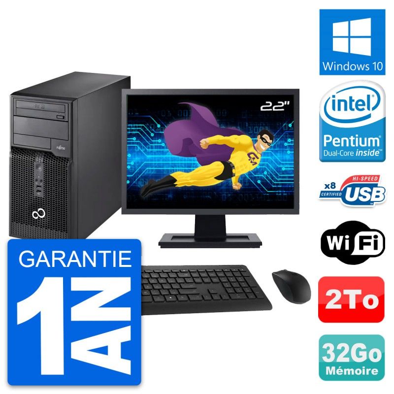 Fujitsu P510 22-Inch PC Tower - Pentium G2020, 32GB RAM, 2TB HDD, Windows 10, WiFi