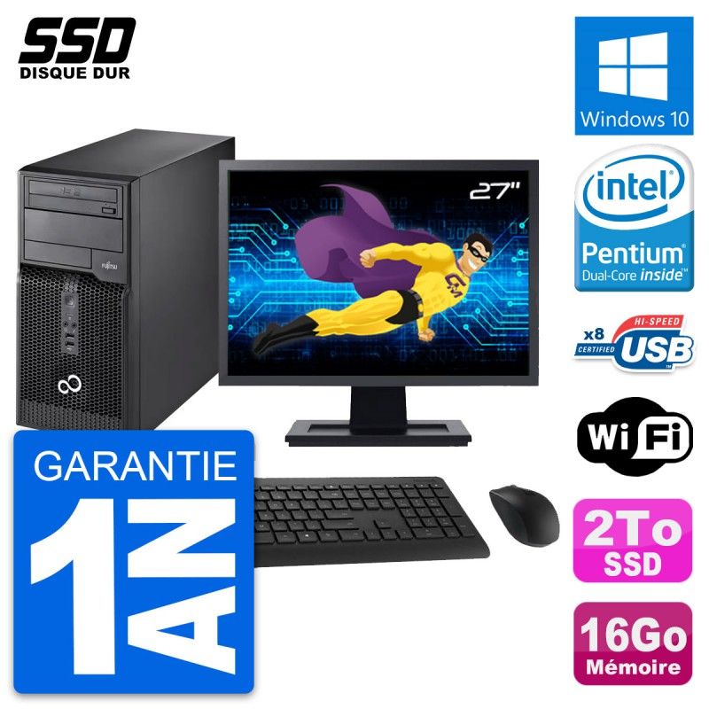 Fujitsu Esprimo P510 MT Desktop Computer - 27" Display, Intel Pentium G2020, 16GB RAM, 2TB SSD, Windows 10, WiFi