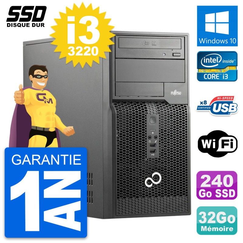 Fujitsu Esprimo P510 MT Desktop Computer - Intel Core i3-3220, 32GB RAM, 240GB SSD, Windows 10, WiFi