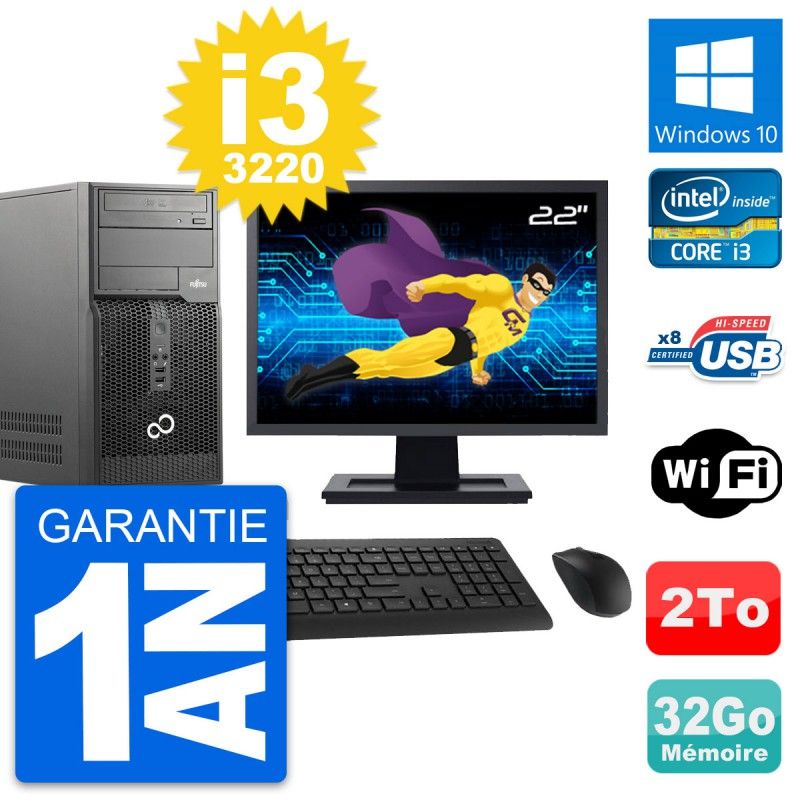 Fujitsu P510 22-Inch PC Tower - Intel i3-3220, 32GB RAM, 2TB Hard Drive, Windows 10, WiFi