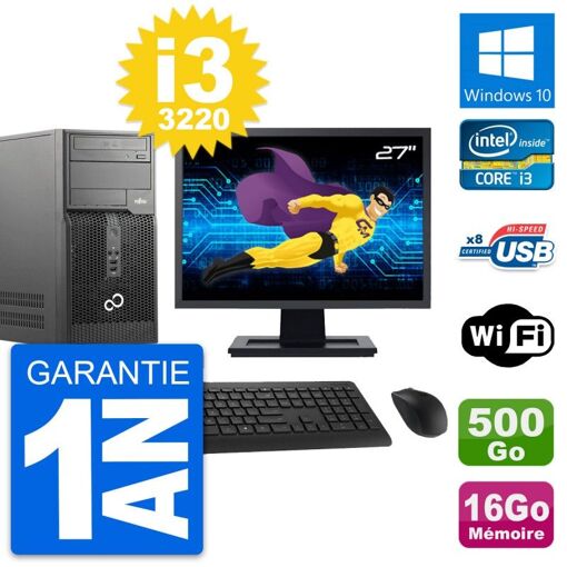 Torre Fujitsu P510 - Pantalla de 27', Intel Core i3-3220, 16GB de RAM, 500GB HDD, Windows 10, WiFi