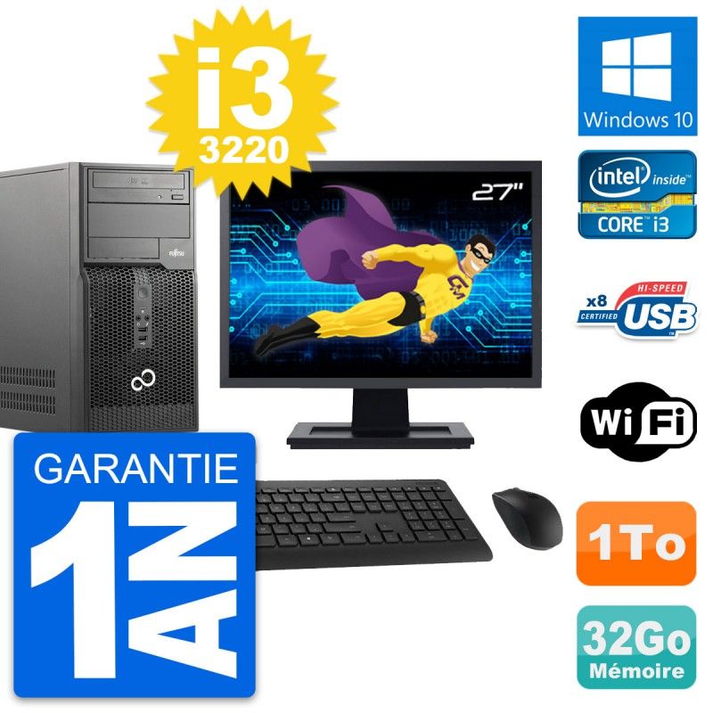 Fujitsu P510 27-Inch PC Tower - Intel i3-3220, 32GB RAM, 1TB HDD, Windows 10, Wi-Fi