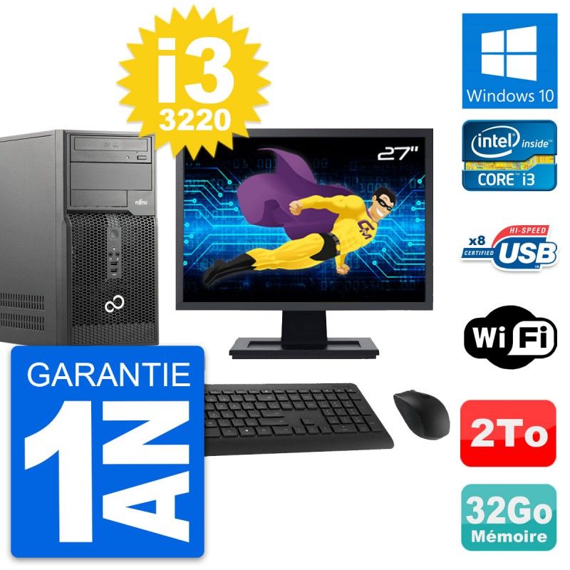 Fujitsu P510 27-inch PC Tower - Intel i3-3220, 32GB RAM, 2TB HDD, Windows 10