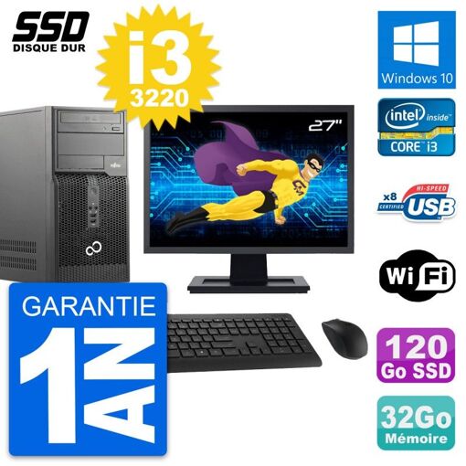Torre de PC Fujitsu P510 - Procesador Intel i3-3220, 32GB de RAM, 120GB SSD, Windows 10, WiFi