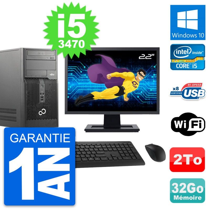 Fujitsu P510 22-inch PC Tower - Intel i5-3470, 32GB RAM, 2TB HDD, Windows 10, WiFi