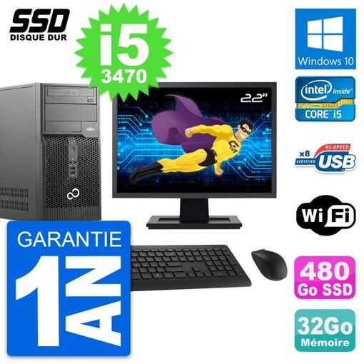 Torre de PC Fujitsu P510 - Procesador Intel i5-3470, 32GB de RAM, 480GB SSD, Windows 10, WiFi