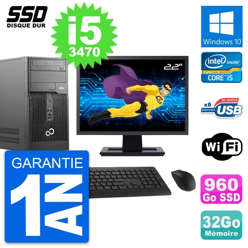 Fujitsu P510 22-inch PC Tower - Intel i5, 32GB RAM, 960GB SSD, Windows 10