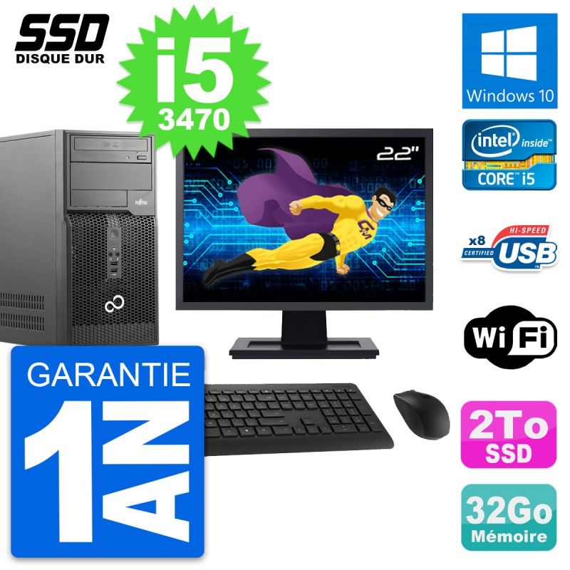 Fujitsu Esprimo P510 22-Inch Desktop PC - i5-3470, 32GB RAM, 2TB SSD, Windows 10, WiFi