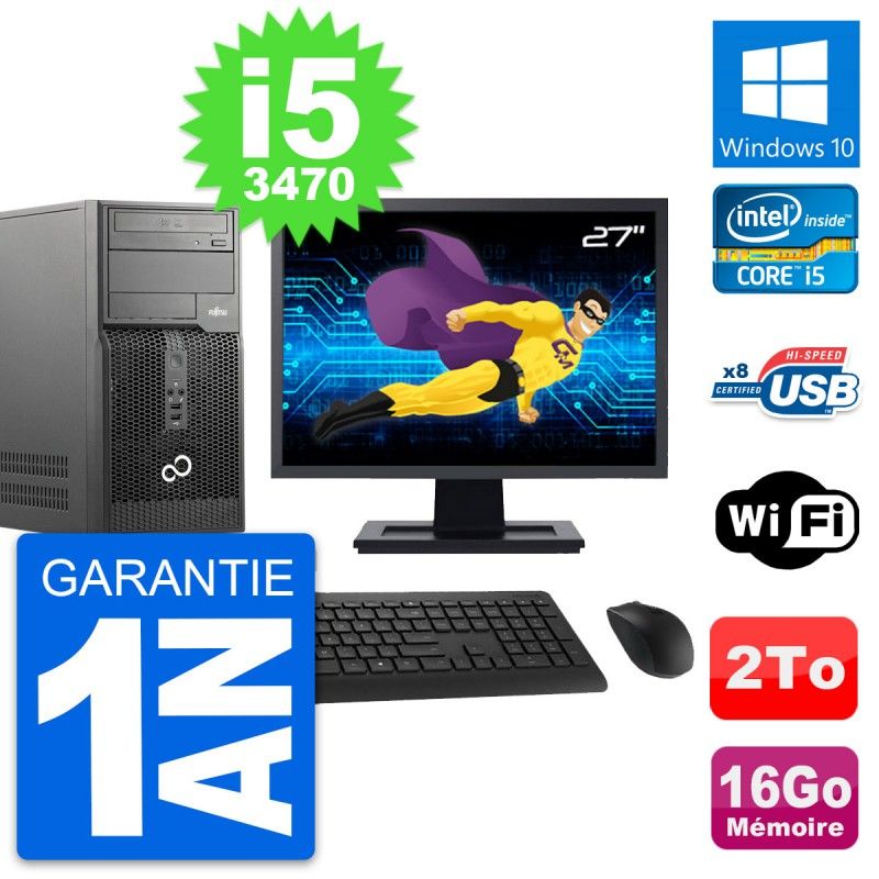Fujitsu P510 27-inch PC Tower - Intel i5, 16GB RAM, 2TB HDD, Windows 10, WiFi