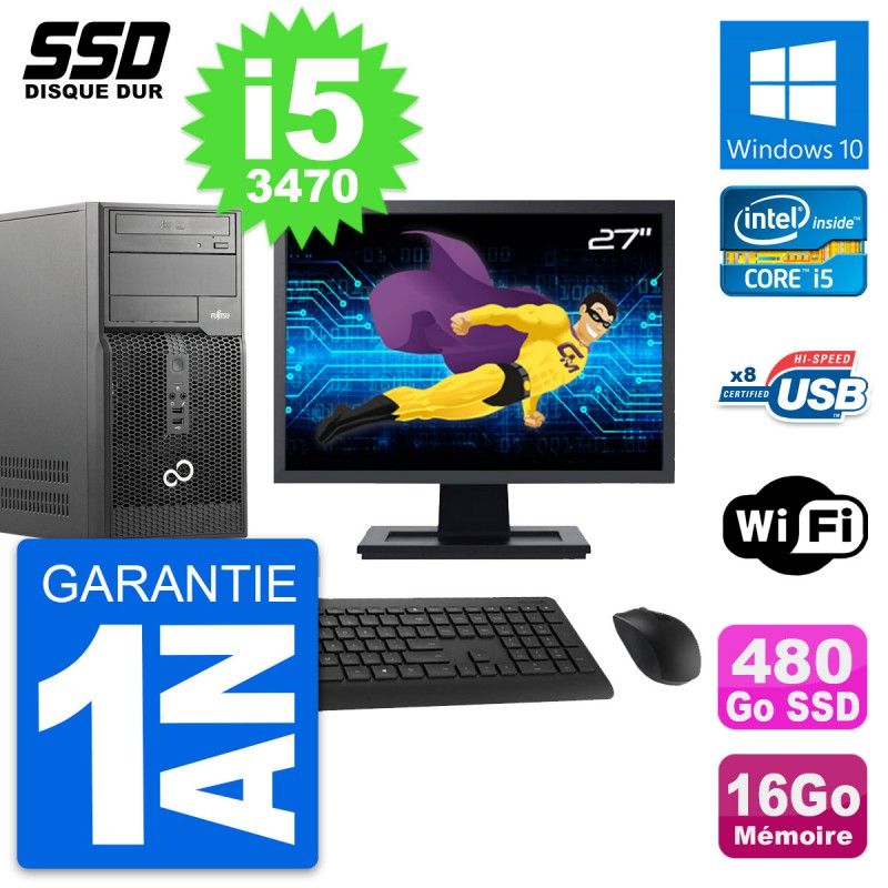 Fujitsu P510 27-Inch PC Tower - Intel i5-3470, 16GB RAM, 480GB SSD, Windows 10, WiFi